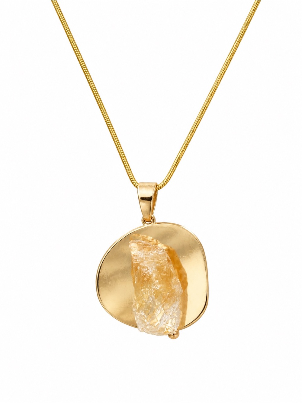 Handmade Citrine Pendant Necklace Gold Organic Statement Jewelry